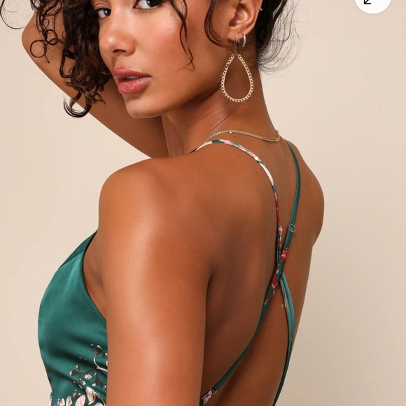 Still the One Emerald Green Floral Print Satin Maxi Dress - Lulus - Picture 2 of 14
